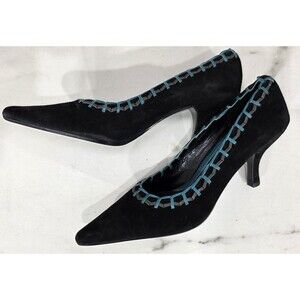 VERO Black Suede Leather Pumps Pointed Toe Heels Retro Old Money Women's 7.5 N